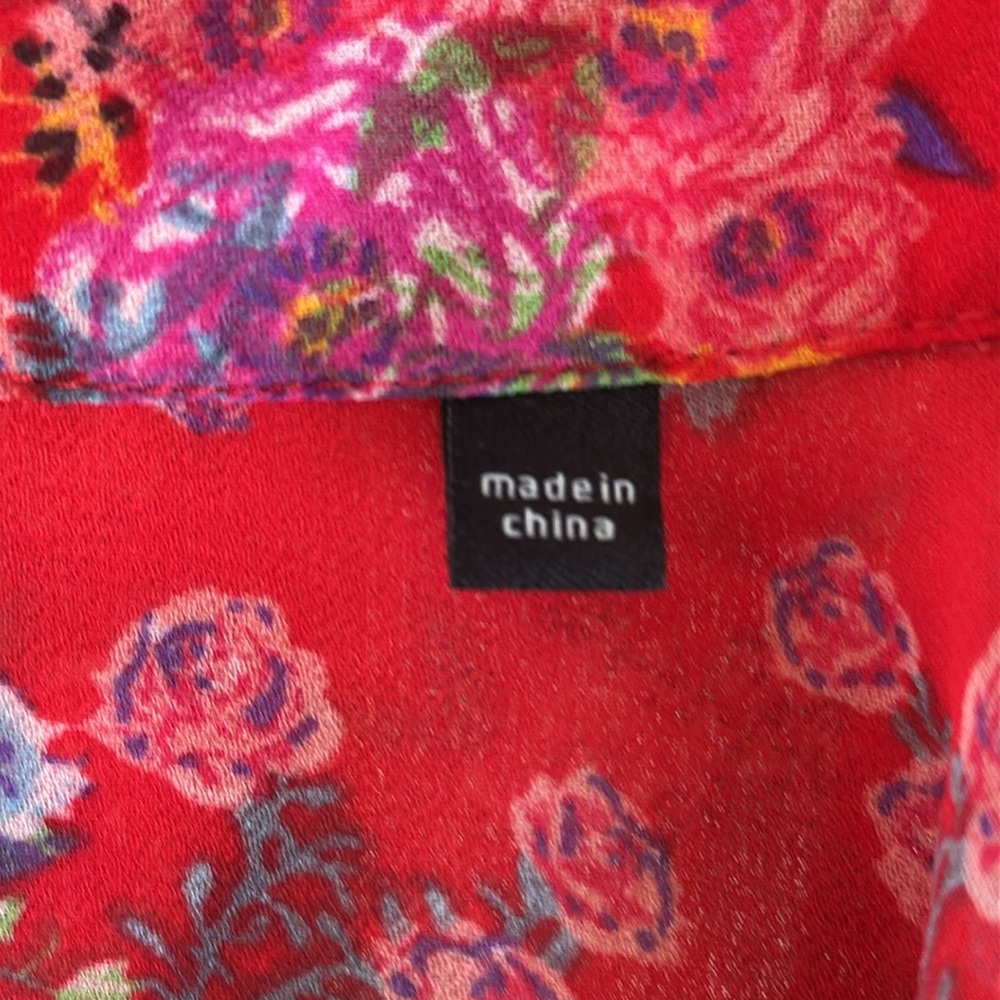 CAbi red floral sleeveless ruffle trim sheer fabric blouse size small - Picture 10 of 11